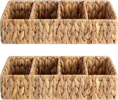 StorageWorks Wicker Storage Baskets - 4-Section Natural Water Hyacinth Organizers | 2-Pack for Pantry