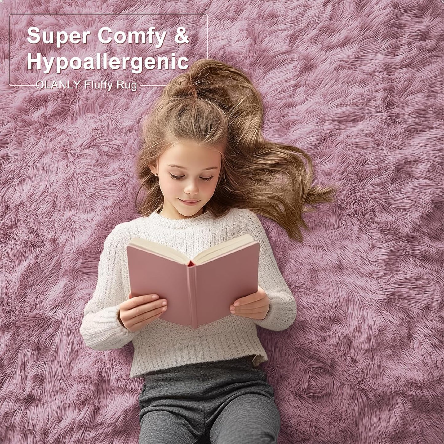 OLANLY 3x5 Soft Fluffy Shaggy Bedside Rug - Machine Washable Indoor Carpet for Kids & Nursery | Blush Color