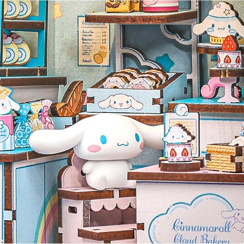 Hands Craft Cinnamoroll Cloud Bakery Book Nook Kit - Kawaii 3D Puzzle with LED Lights | DIY Wooden Craft for Bedroom Decor