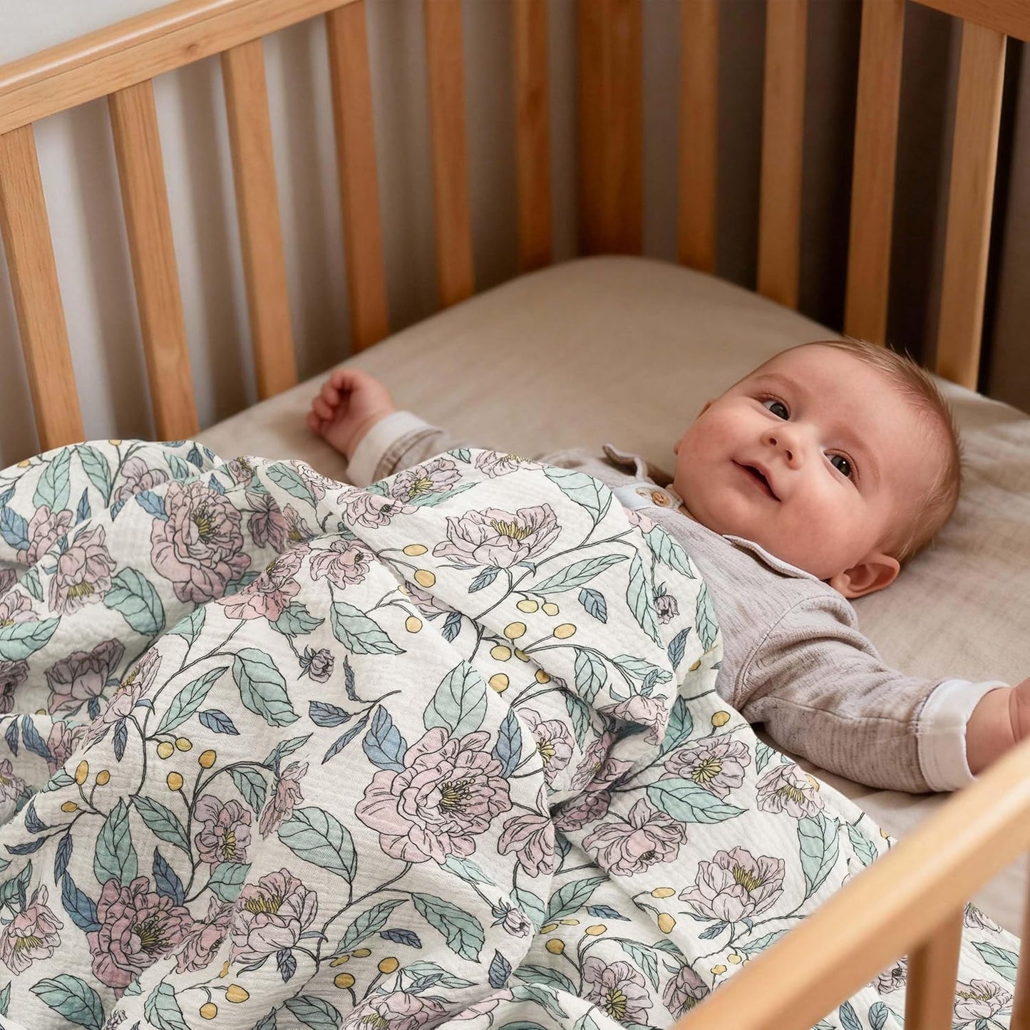 Skiennix Muslin Swaddle Blankets - 3 Pack Soft & Breathable Receiving Blankets | Large 38 x 40 Inches, Cute Flower Design