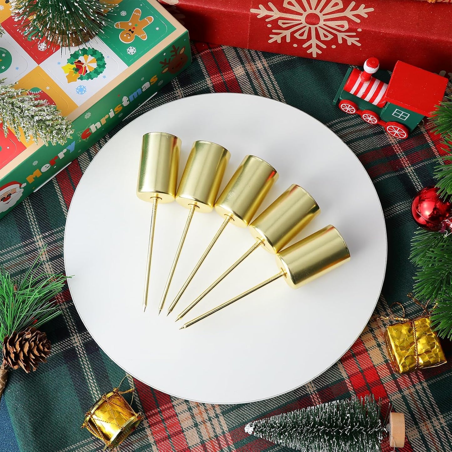 Skiennix Christmas Candle Holders - 5 Pcs Metal Spike Stand for Festive Decor | Golden Finish