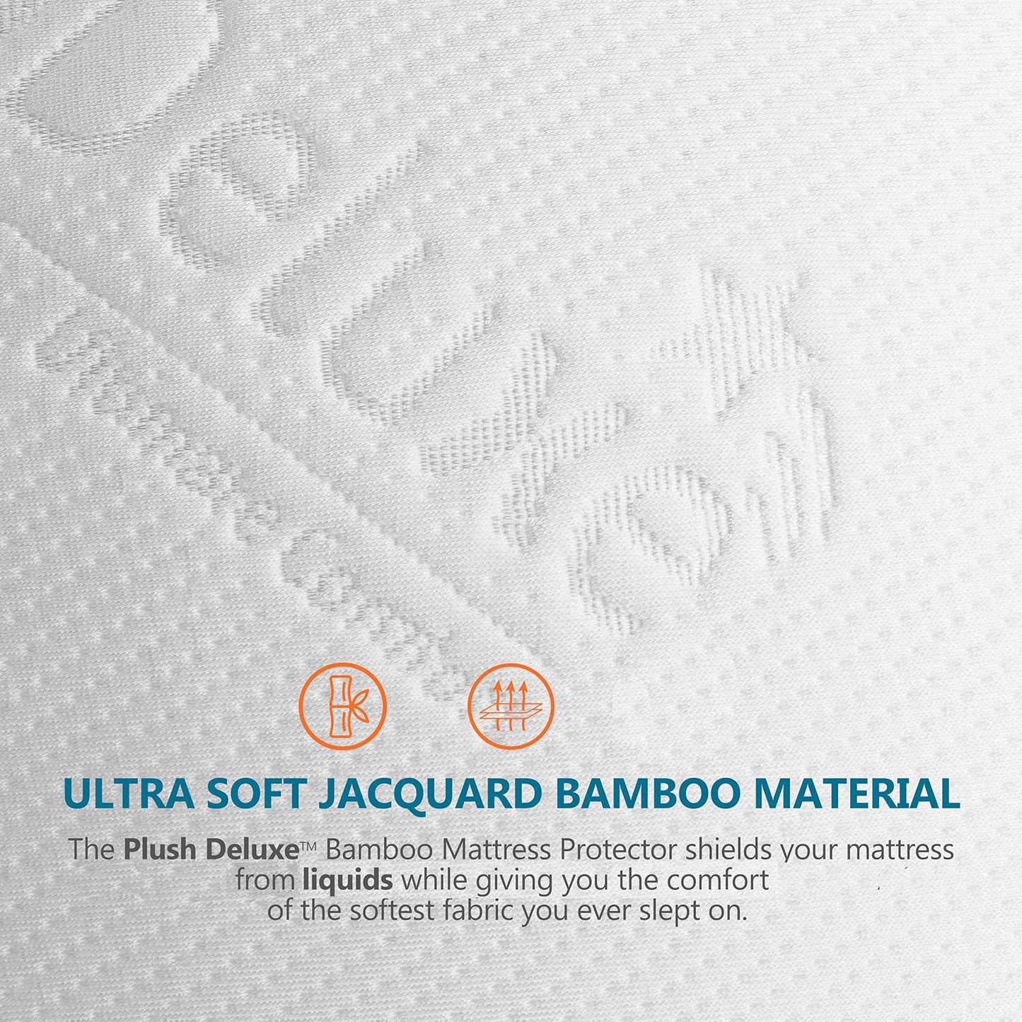 PlushDeluxe Premium Bamboo Mattress Protector - King Size, Waterproof & Ultra Soft Washable Cover - White