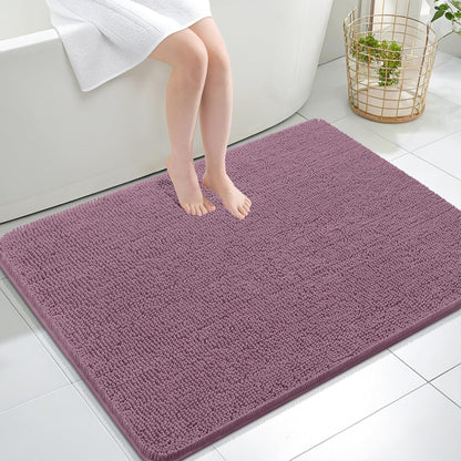 OLANLY Bathroom Rugs - Extra Soft Chenille Bath Mats with Rubber Backing | 40x32 Deep Plum, Quick Dry & Machine Washable