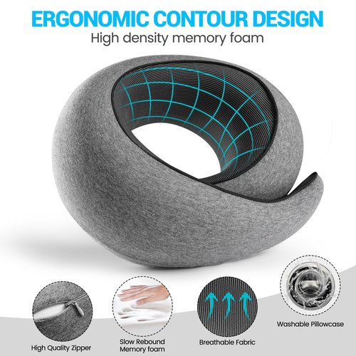 KFXFENQ Travel Pillow, 360°Memory Foam Neck Pillow Airplane, Travel Pillows for Airplanes, Airplane Pillow, Soft Neck Pillow Stowable U-Shaped Pillow (Grey)
