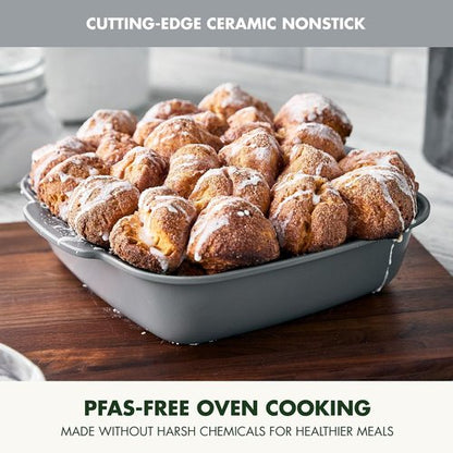 GreenPan Premiere 8" Square Cake Baking Pan - Healthy Ceramic Nonstick, Warp-Free, PFAS-Free, Gray