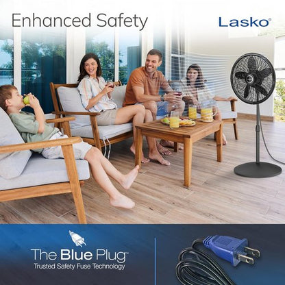 Lasko Oscillating Pedestal Fan - Adjustable Height, 3 Cooling Speeds, 18" - Portable Black Design