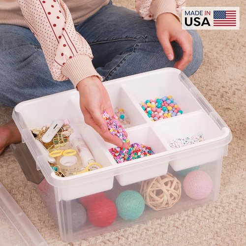 Citylife 17 QT Clear Plastic Storage Box - Removable Tray for Craft Organizing & Bead Storage