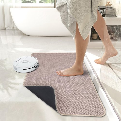 Bath Mat,Ultra Thin Bathroom Runner Rugs,Large Bath Mats for Bathroom,Quick Dry,Non-Slip,Machine Washable,Low Pile,Bath Rug,Shower Outside,Sink,Home Decor Accessories.Beige,1'5"x2'11"（17x35inch）