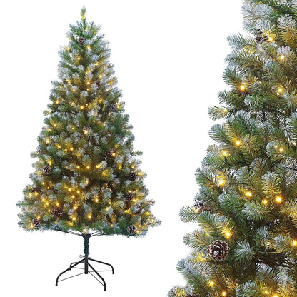 6ft Pre-Lit Artificial Christmas Tree with 250 Warm White Lights, 705 Snow-Dusted Tips & 51 Pine Cones