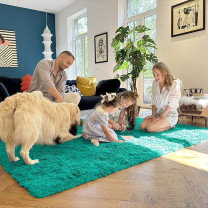 OLANLY 5x7 Soft Fluffy Shag Area Rug - Machine Washable Indoor Carpet for Living Room & Bedroom | Teal Green