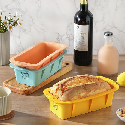 Skiennix Silicone Bread Loaf Pan Set - 3 Non-Stick Baking Pans for Homemade Bread & Cakes | Dishwasher Safe, Nesting Design
