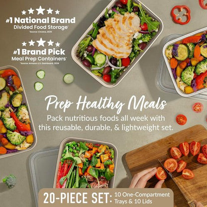 Bentgo Prep - 20-Piece Reusable Meal Prep Containers | Durable, BPA-Free, Microwave & Dishwasher Safe (Gold)