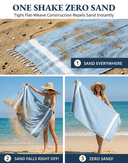 LANE LINEN Beach Towels for Women, 2 Pack Large Beach Towels Oversized, Pre-Washed, No-Shrink Sand Free Beach Towels, Quick Dry, Lightweight Travel Towel,Soft Beach Bath Towel, 39"x71" - Sky Blue