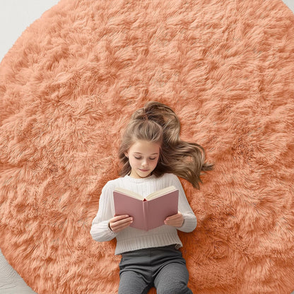 OLANLY Round Area Rug - Soft & Fluffy Muted Orange Shaggy Carpet | 6 ft Circle for Bedroom & Living Room Decor
