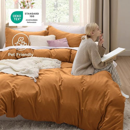 Bedsure Honey Ginger Duvet Cover Set - Extra Soft Cotton-Like Bedding, Full Size 80x90 Inches, 3 Pieces with Zipper Closure