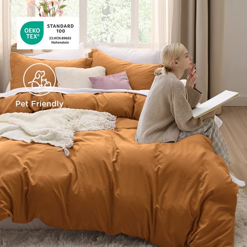 Bedsure Honey Ginger Duvet Cover King Size - 3 Pieces Prewashed Cotton-Like Polyester Extra Soft Bedding Set, Includes 1 Duvet Cover 104x90 Inches with Zipper Closure & 2 Pillow Shams, No Comforter