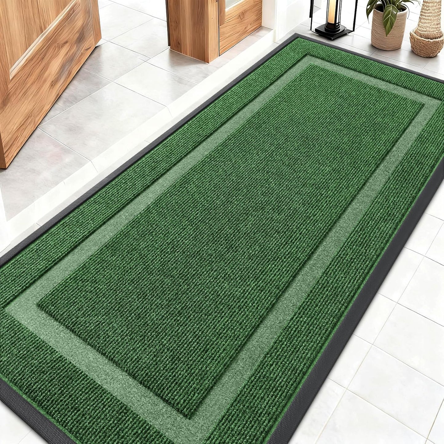 OLANLY Indoor Outdoor Front Door Mat - Waterproof All-Season Doormat, Sturdy Rubber, Easy Clean | 59x23, Green