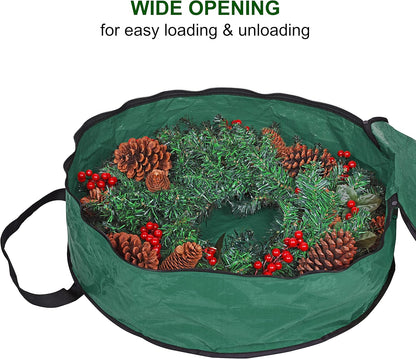 ProPik Christmas Wreath Storage Bag - 30" Tear-Resistant Holiday Container with Heavy-Duty Handles | 2-Pack (Green)