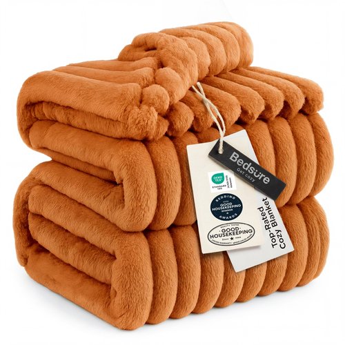 Bedsure GentleSoft Queen Blanket for Bed - Cozy Soft Fall Blankets for Women, Cute Large Fall Throws for Girls, Orange, 90x90 Inches