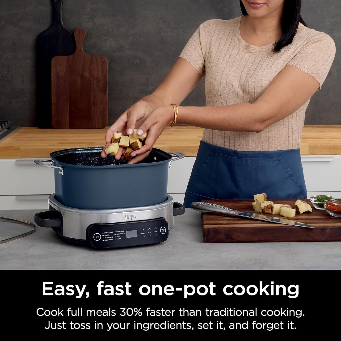 Ninja MC1101 Foodi Cooker Pro - 8-in-1 Versatility, Family-Sized 6.5 Quart, Adjustable Temp Control, Midnight Blue