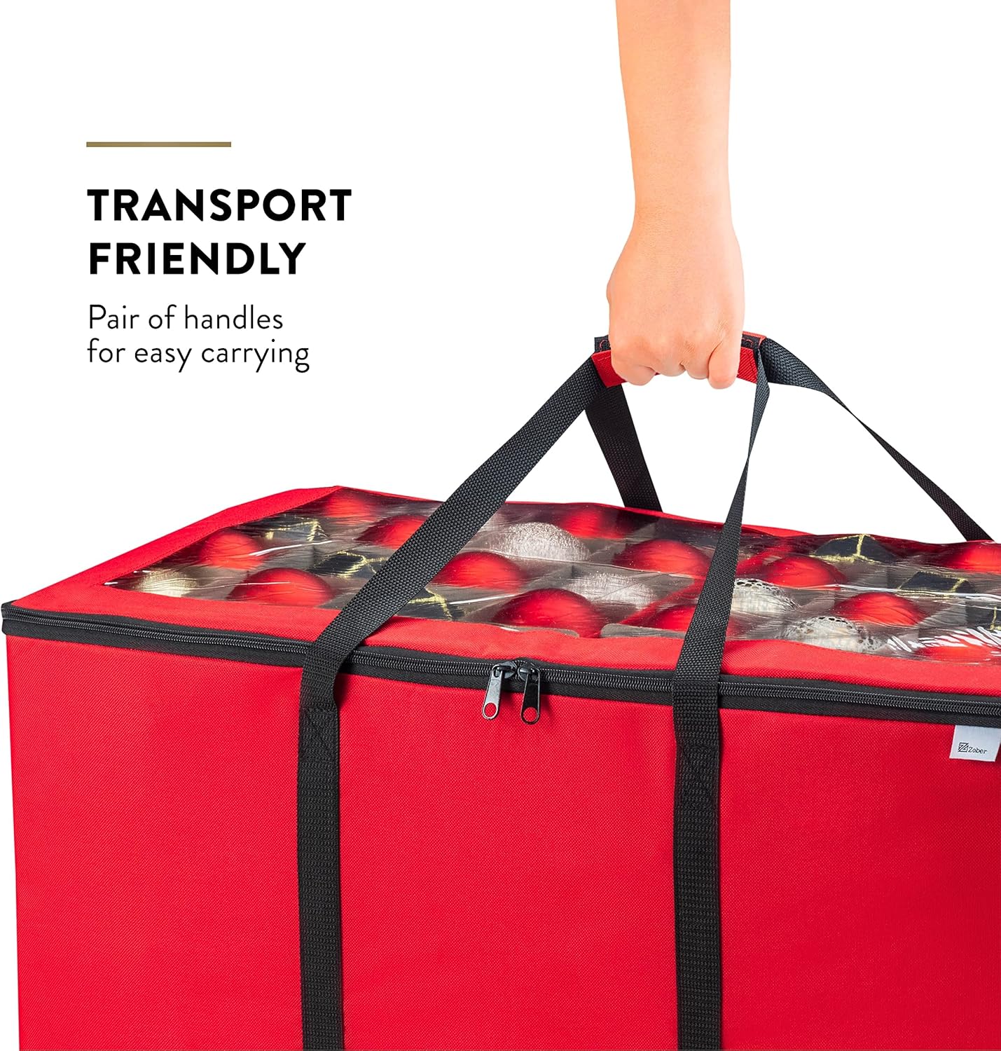 ZOBER Christmas Ornament Storage Box - Organizes 200 3" Ornaments with Individual Trays - Durable 600D Oxford Fabric (Red)
