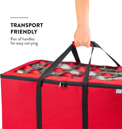 ZOBER Christmas Ornament Storage Box - Organizes 200 3" Ornaments with Individual Trays - Durable 600D Oxford Fabric (Red)