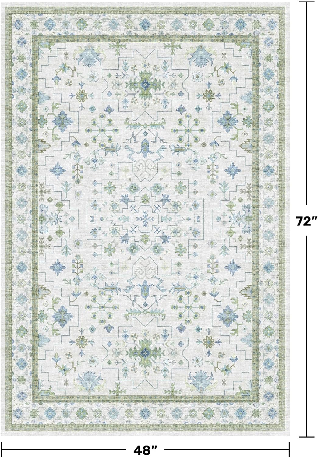 Oushak 4x6 Boho Pastel Area Rug - Low Pile, Non-Slip, Stain Resistant for Living Room & Entryway
