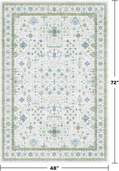 Oushak 4x6 Boho Pastel Area Rug - Low Pile, Non-Slip, Stain Resistant for Living Room & Entryway