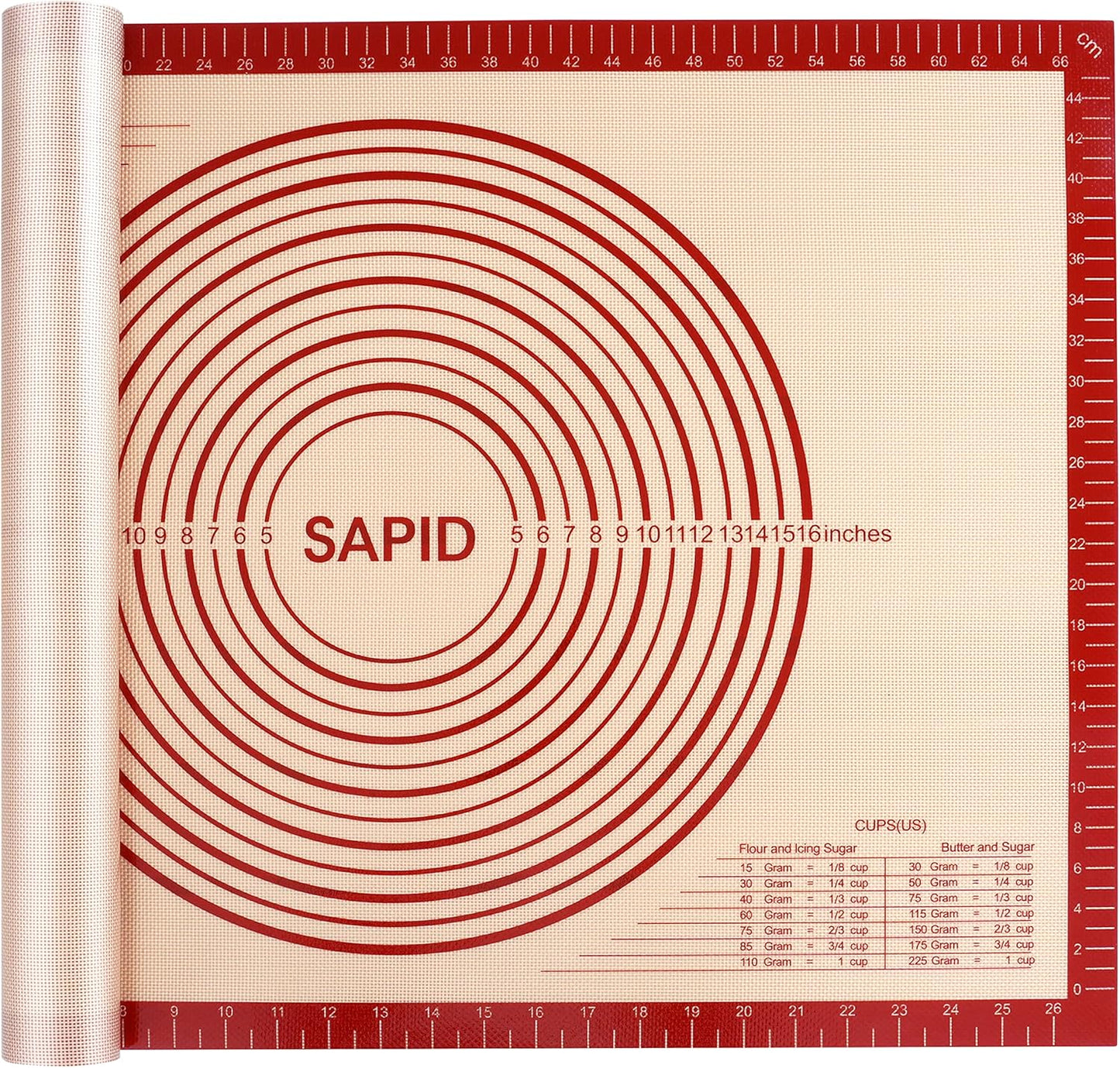 Sapid Extra Thick Silicone Pastry Mat - Non-Slip Baking Mat with Measurements | Extra Large 20" x 28", Red