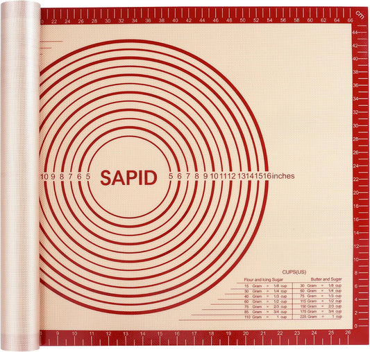 Sapid Extra Thick Silicone Pastry Mat - Non-Slip Baking Mat with Measurements | Extra Large 20" x 28", Red
