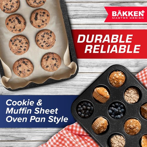 BAKKEN 6-Piece Baking Pan Set | Commercial Grade Carbon Steel, Nonstick & Space-Saving Design, Oven Safe Up to 450°F, Gray Marble