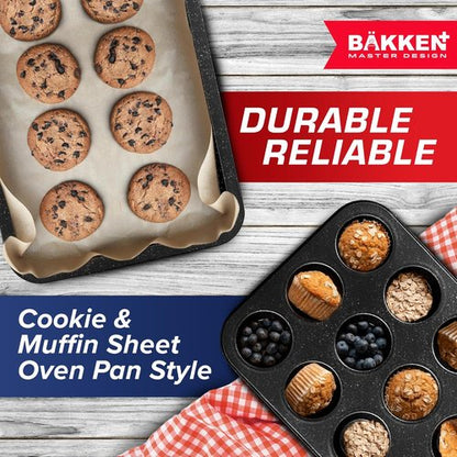 BAKKEN 6-Piece Baking Pan Set | Commercial Grade Carbon Steel, Nonstick & Space-Saving Design, Oven Safe Up to 450°F, Gray Marble