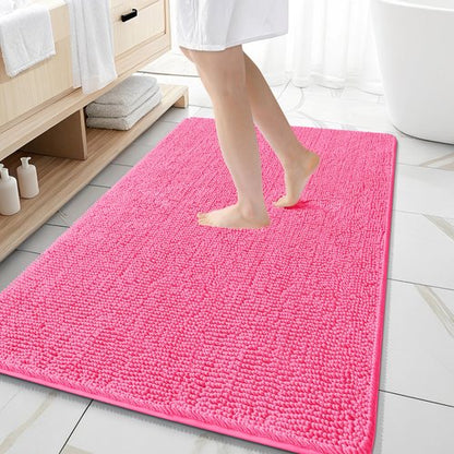 OLANLY Bathroom Rugs 59x35, Extra Soft Absorbent Chenille Bath Rugs, Rubber Backing Quick Dry, Machine Washable Bath Mats for Bathroom Floor, Tub and Shower, Home Decor Accessories, Hot Pink
