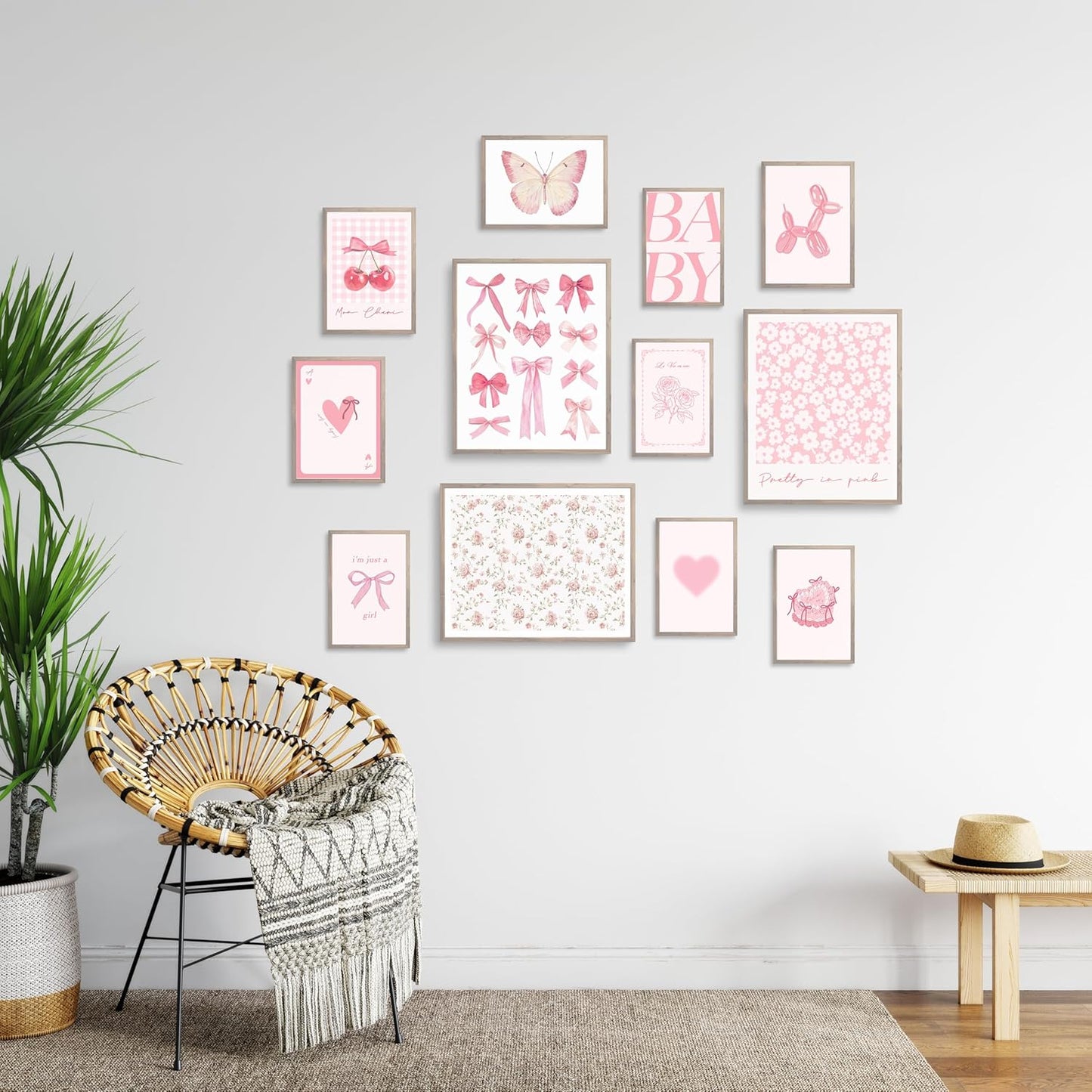TwoDays Pink Coquette Wall Art Posters - Trendy Aesthetic Decor for Girls' Dorm | Set of 12 Unframed Prints (8" X 10" Largest)