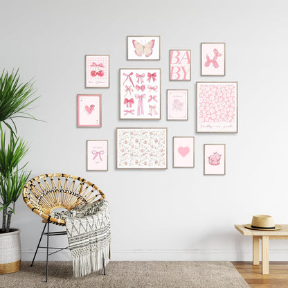 TwoDays Pink Coquette Wall Art Posters - Trendy Aesthetic Decor for Girls' Dorm | Set of 12 Unframed Prints (8" X 10" Largest)