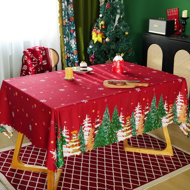 Red 60" x 140" Rectangle Christmas Tablecloth - 100% Polyester