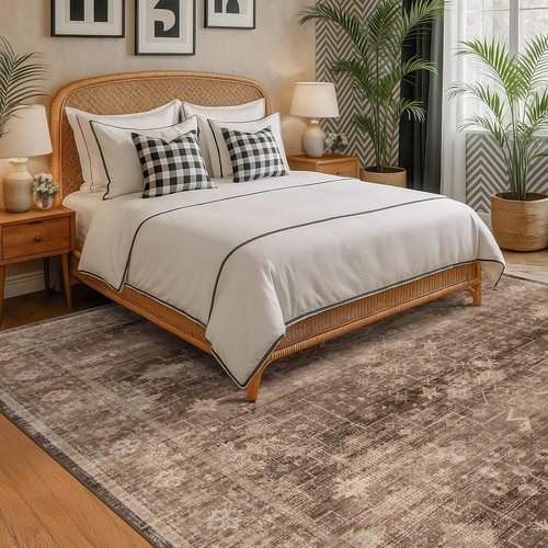 Hazo Haus Brown Area Rug - Extra Large Vintage Western Design | Washable Non-Slip 10x14 for Living Room, Dining, Bedroom