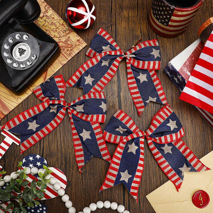 Skiennix 12 Pcs 6-Inch Patriotic Bows - Red, White & Blue Burlap Decor for 250th Anniversary
