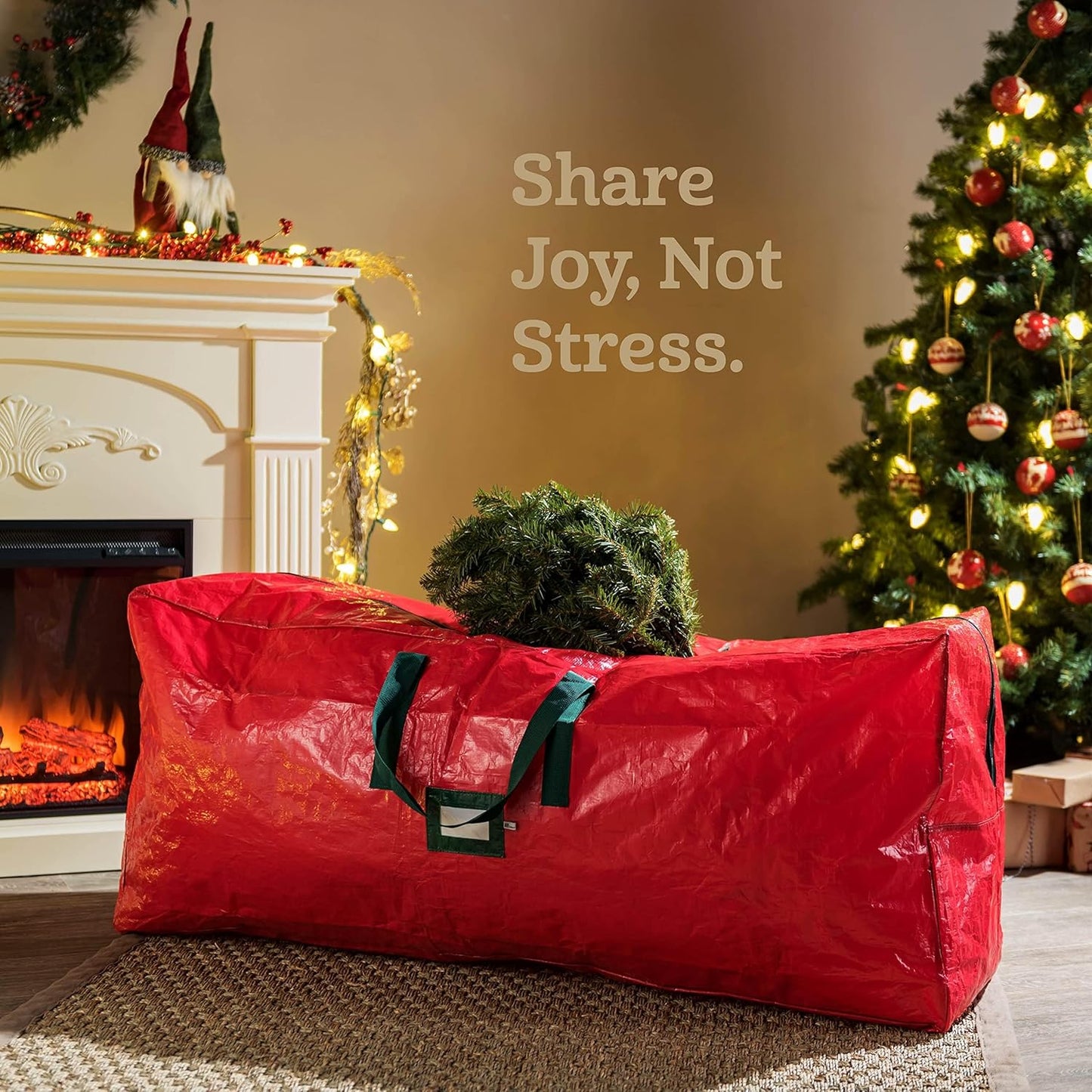 ZOBER 9 Ft Christmas Tree Storage Bag - Waterproof & Durable with Strong Handles - Red