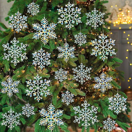 Skiennix Christmas Ornaments - 36 Pack Iridescent Snowflake Decorations for Holiday Parties