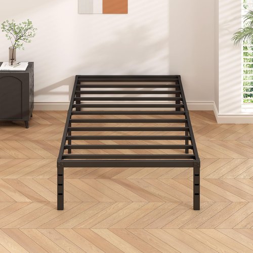 HLIPHA Metal Platform Bed Frame 16 Inch Tall,No Box Spring Needed,Twin Size Bed with Heavy Duty Strong Support Slats,Easy to Assemble,Black