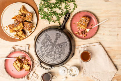 Lodge 12 Inch Dolly Parton Pre-Seasoned Cast Iron Stamped Skillet - Signature Teardrop Handle - Use in the Oven, on the Stove, on the Grill, or Over a Campfire, Black