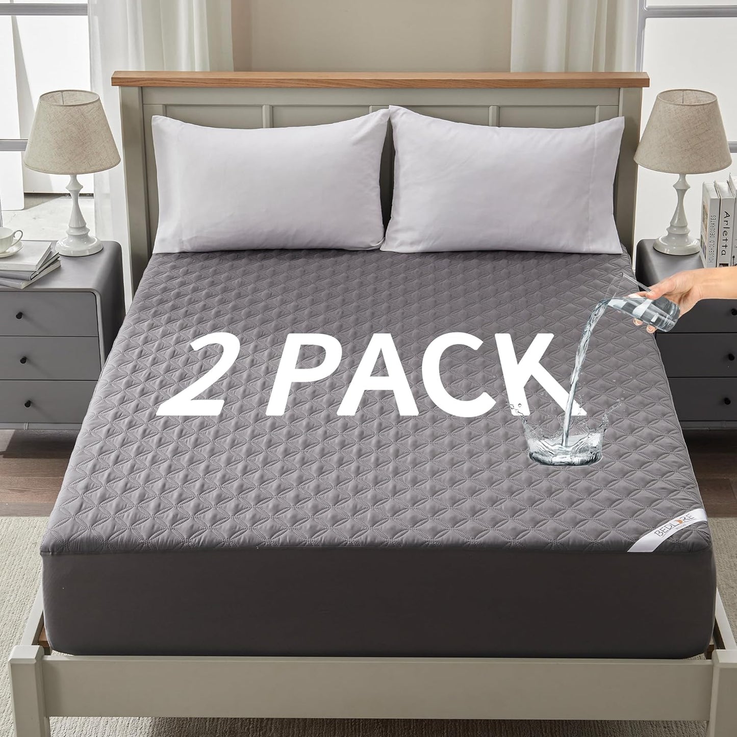 Skiennix Waterproof Mattress Protector - Noiseless Twin Size Pad with Deep Pocket | Breathable Gray Cover