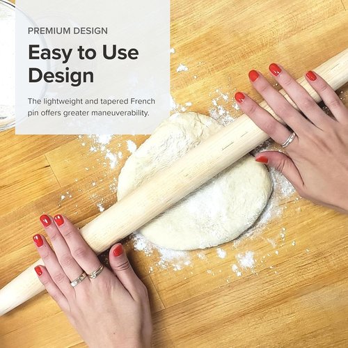 Frieling Dough Roller - 20-Inch Natural Maple French Pin Rolling Pin for Perfect Pizza Dough