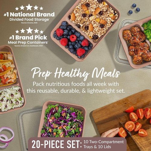 Bentgo Prep - 20-Piece Reusable Meal Prep Containers | Durable, BPA-Free, Microwave & Dishwasher Safe (Rose Gold)