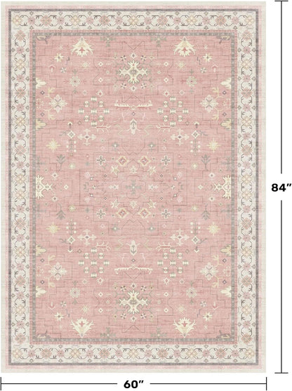 Regine Switzerland Blush Pink Girls Rug - Floral Nursery Area Rug 5x7, Machine Washable Non-Slip Play Mat