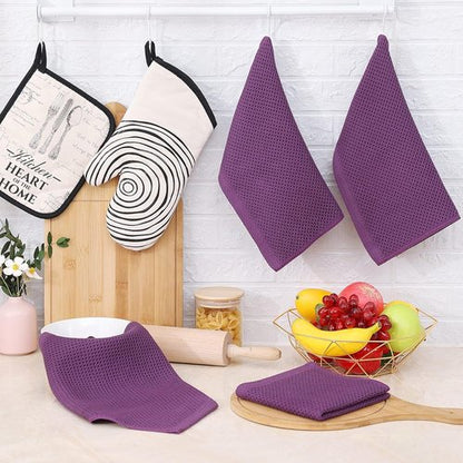 Homaxy 100% Cotton Waffle Weave Dish Cloths - Ultra Soft & Absorbent Quick-Drying Towels | 12x12 Inches, 6-Pack, Purple