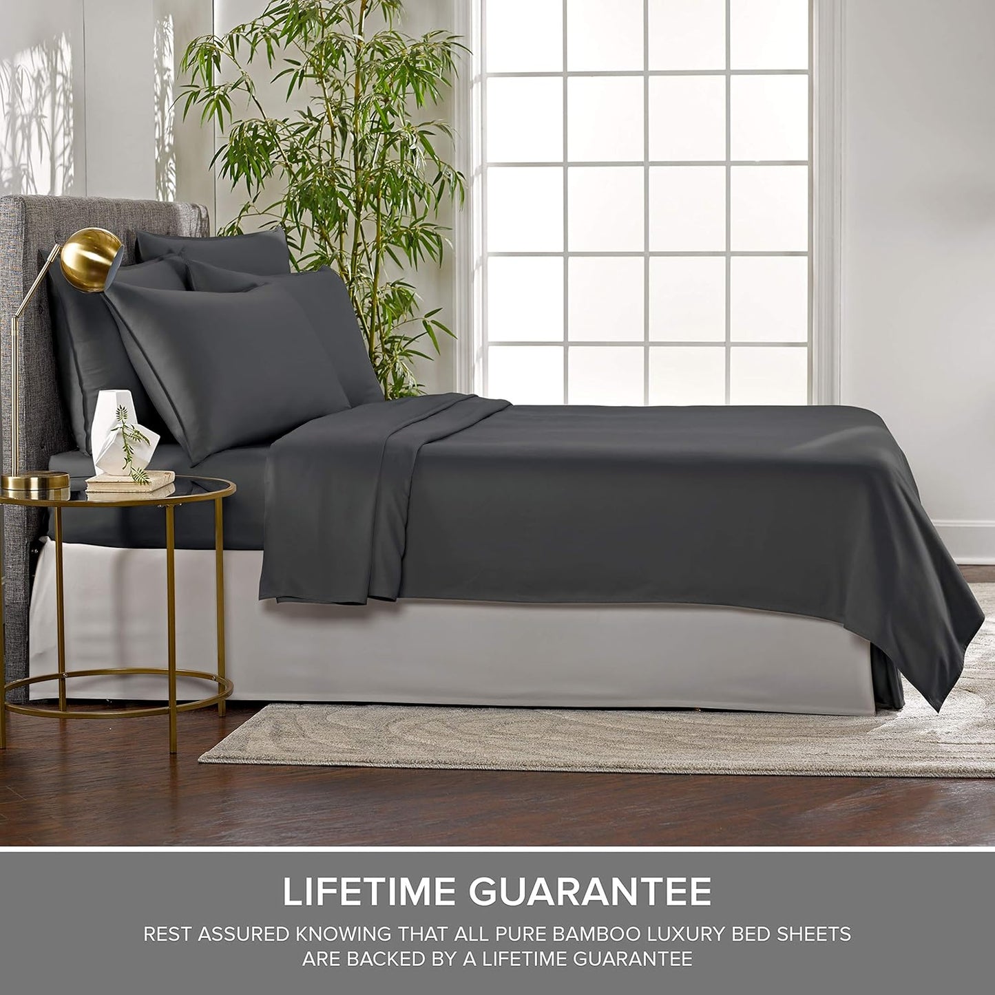 Pure Bamboo Short Queen Sheets - 100% Organic Viscose Bed Sheet Set, Soft & Cooling | 60"x75", Charcoal