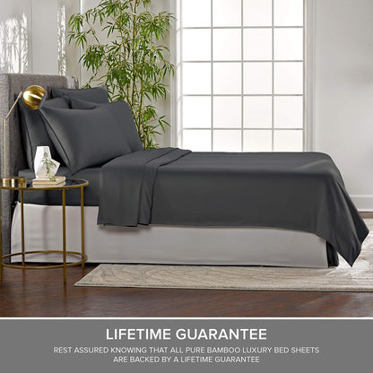 Pure Bamboo Short Queen Sheets - 100% Organic Viscose Bed Sheet Set, Soft & Cooling | 60"x75", Charcoal