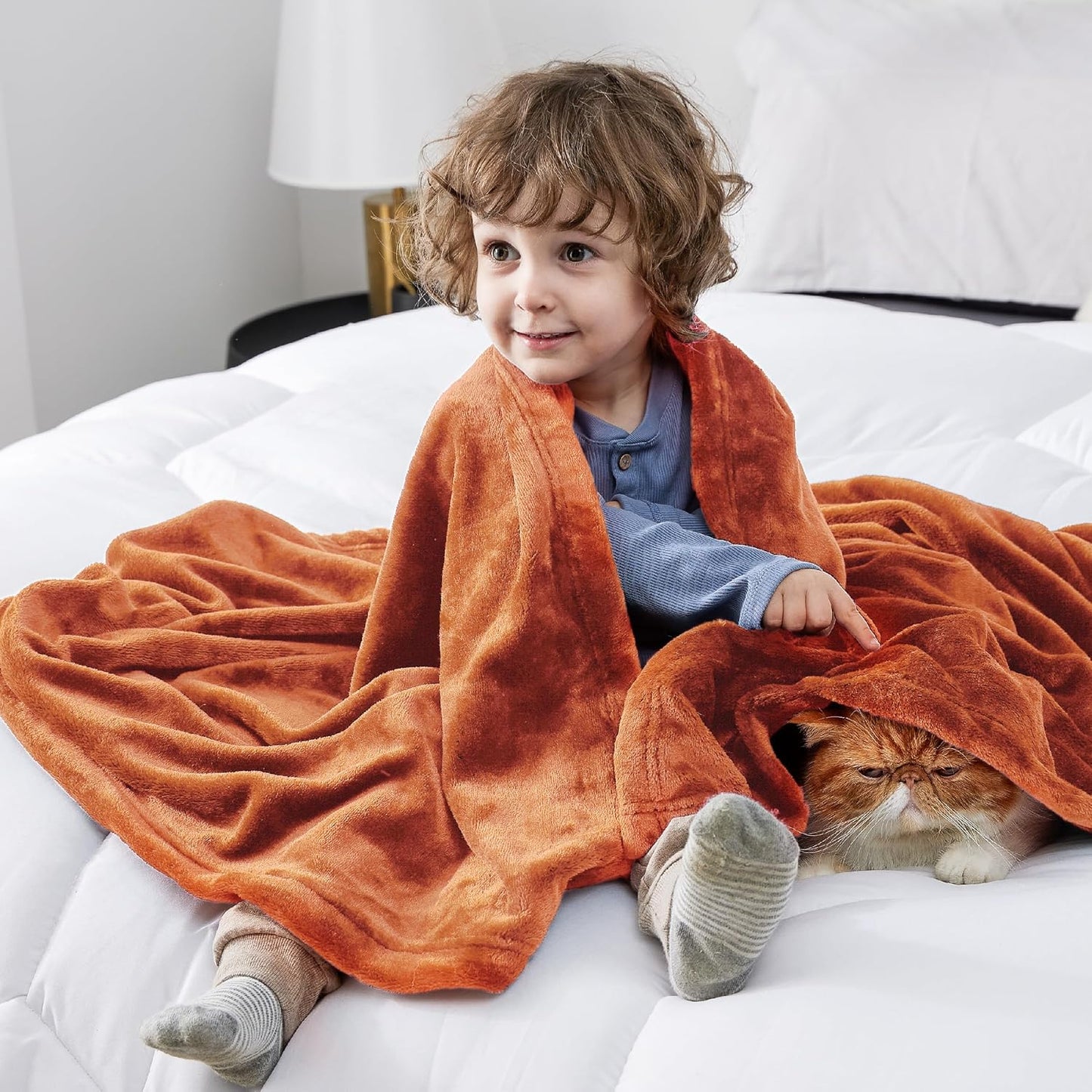 Bedsure GentleSoft Fleece Blanket - Cozy Small Throw for Kids | 43x55 Inches, Dark Orange